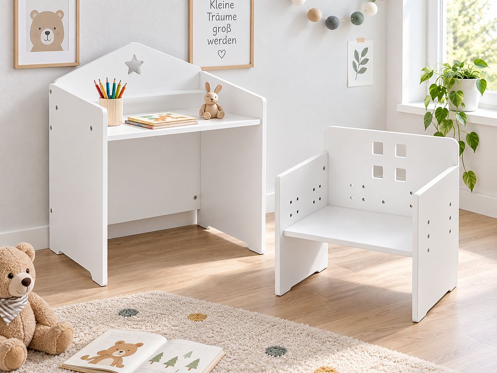 Kindertisch und Stuhlset ELANORA Montessori Weiß