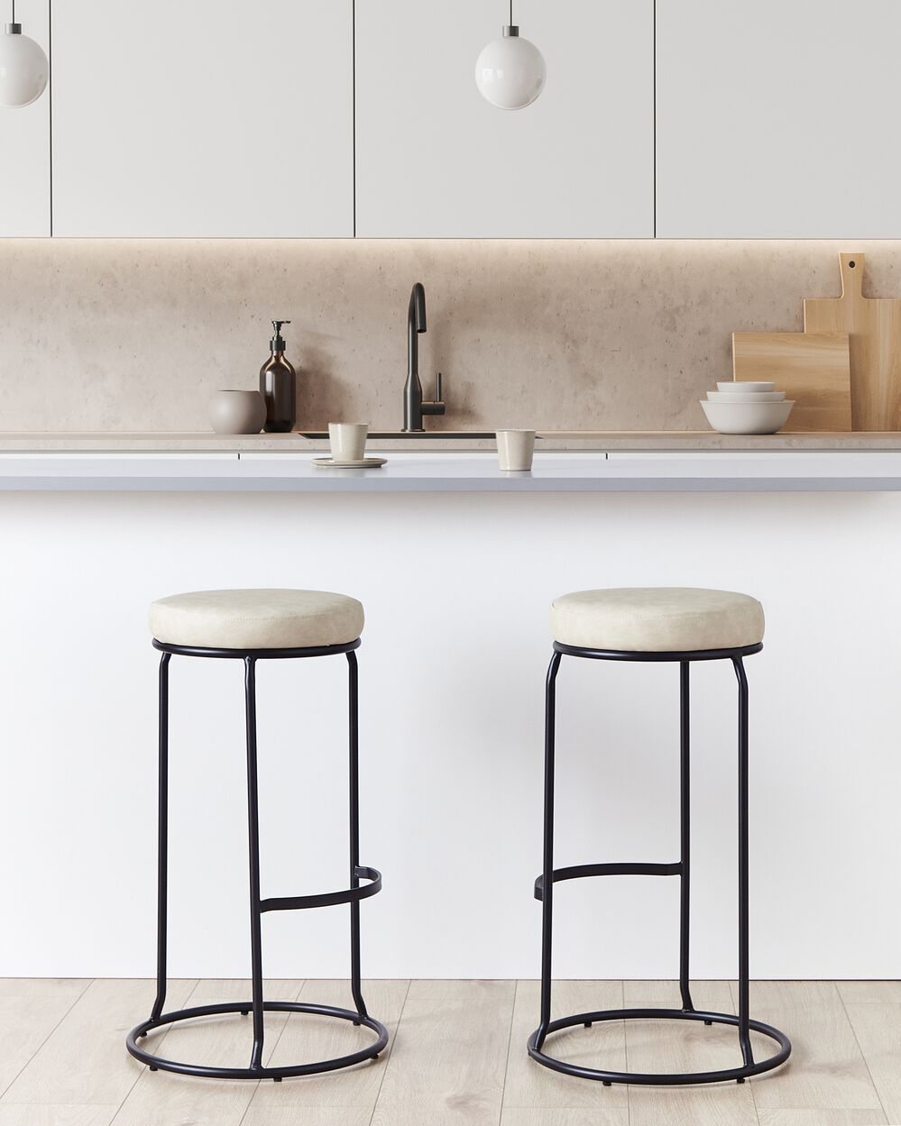 Set van 2 barkrukken MILROY Kunstleer Lichtbeige