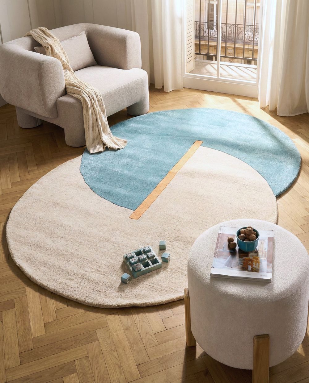 Vloerkleed AYUJ Beige/blauw 160 x 230 cm Viscose