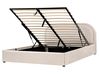 Bett mit Stauraum QUILLIEN Chenillegewebe Hellbeige 160 x 200 cm