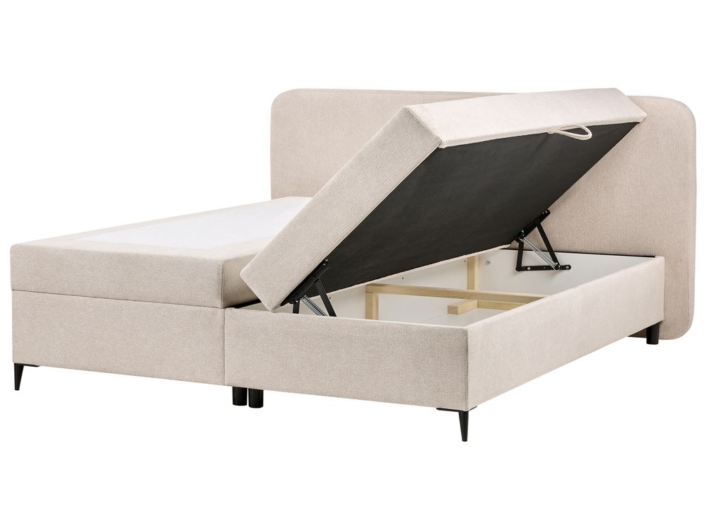 Lit boxspring avec rangement REGENT Tissu Beige clair 180 x 200 cm