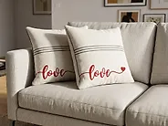 Dekokissen 2er Set PLUMERIA 45 x 45 cm Baumwolle Beige Mit Aufschrift_1183868