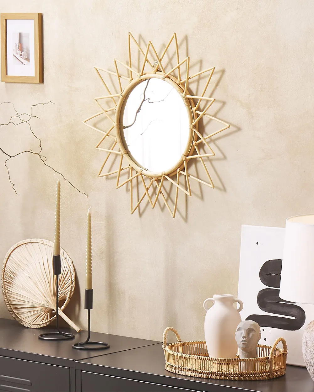 Wall Mirror AROEK 61 cm 61 cm Rattan Natural_1177428