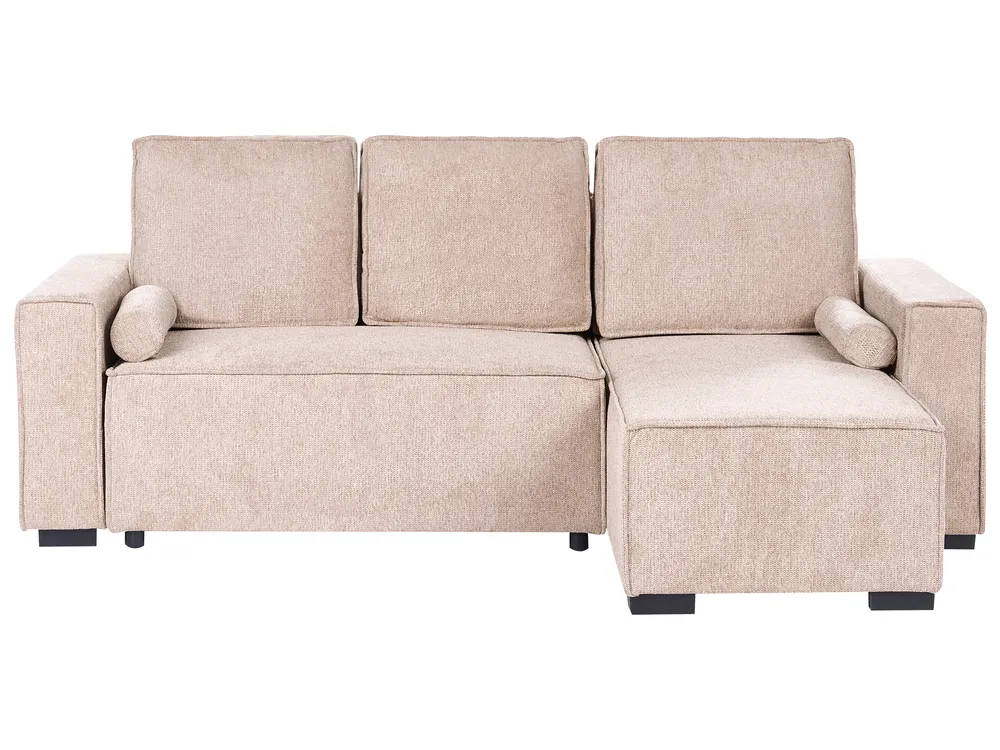 Eckschlafsofa 3-Sitzer EDANE mit Stauraum Stoff Beige linksseitig