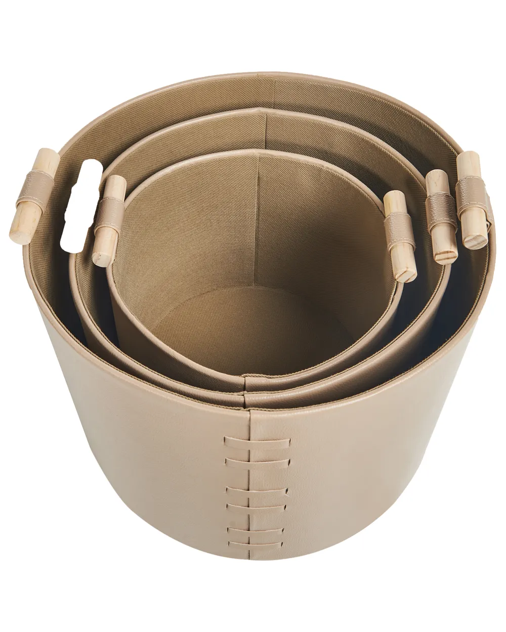 Set of 3 Baskets ARAM Faux Leather Beige_954507