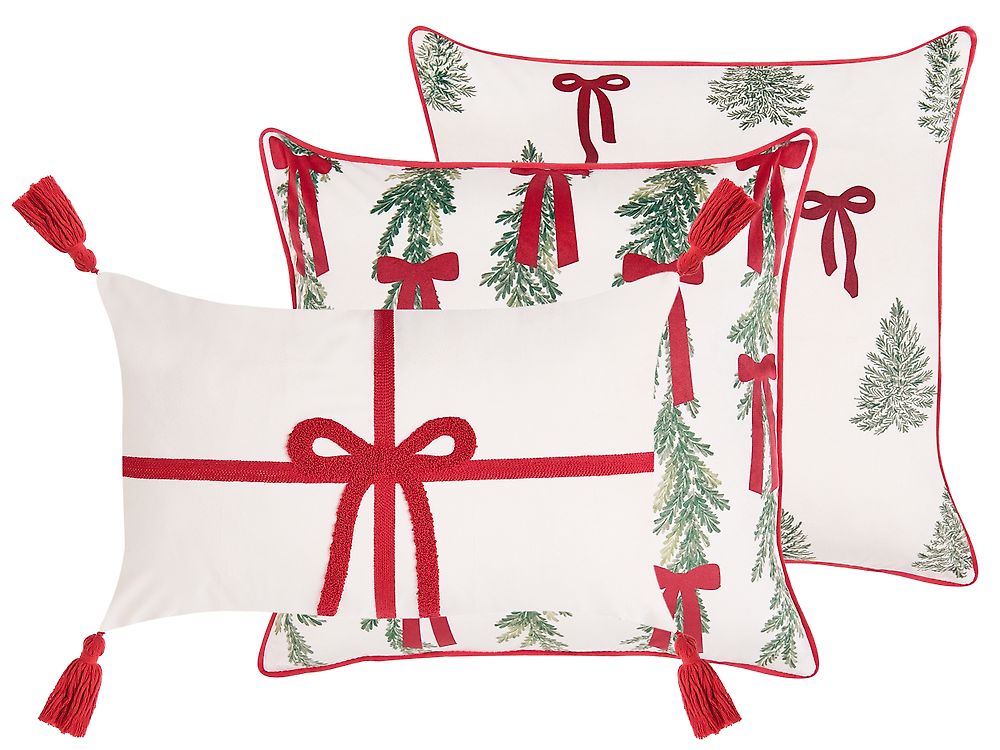 Set van 3 sierkussens XAVIA 30 x 50 cm 45 x 45 cm Wit kerstmotief