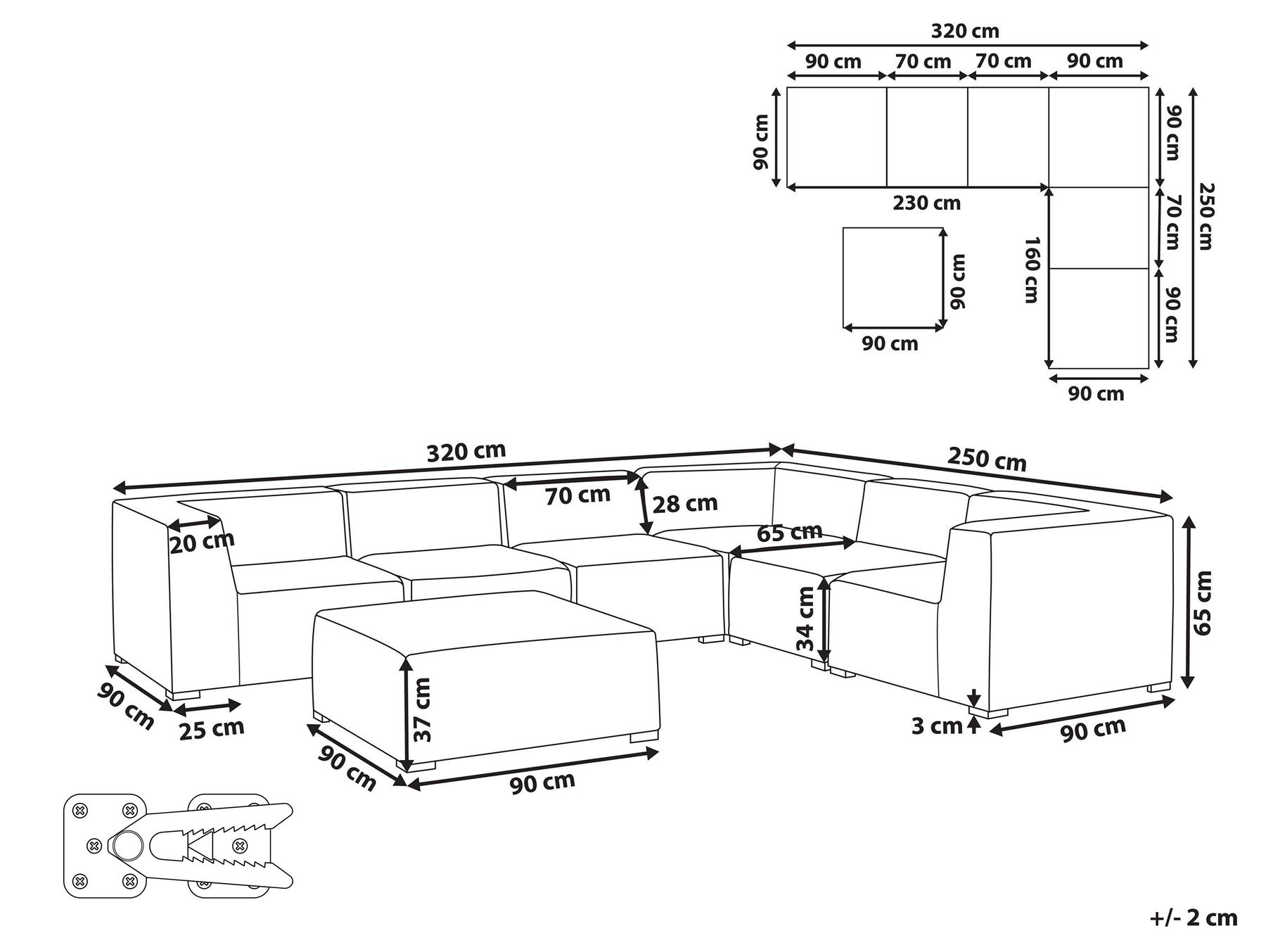 Garden Corner Sofa with Ottoman 7 Seater AREZZO Modular Light Grey Left Hand_867766