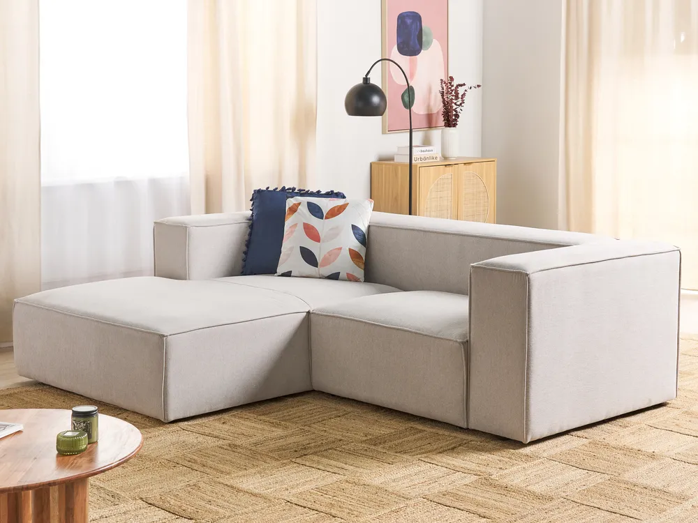 Ecksofa 2-Sitzer VERNON Stoff Hellbeige rechtsseitig