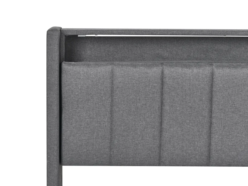 Bed with LED BEAULIEU Fabric Dark Grey 160 x 200 cm (EU King Size) with USB Port with Storage_993606