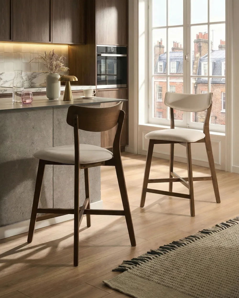 Set mit 2 Barstühlen YUMA Holz Cremeweiß / Braun_1074137