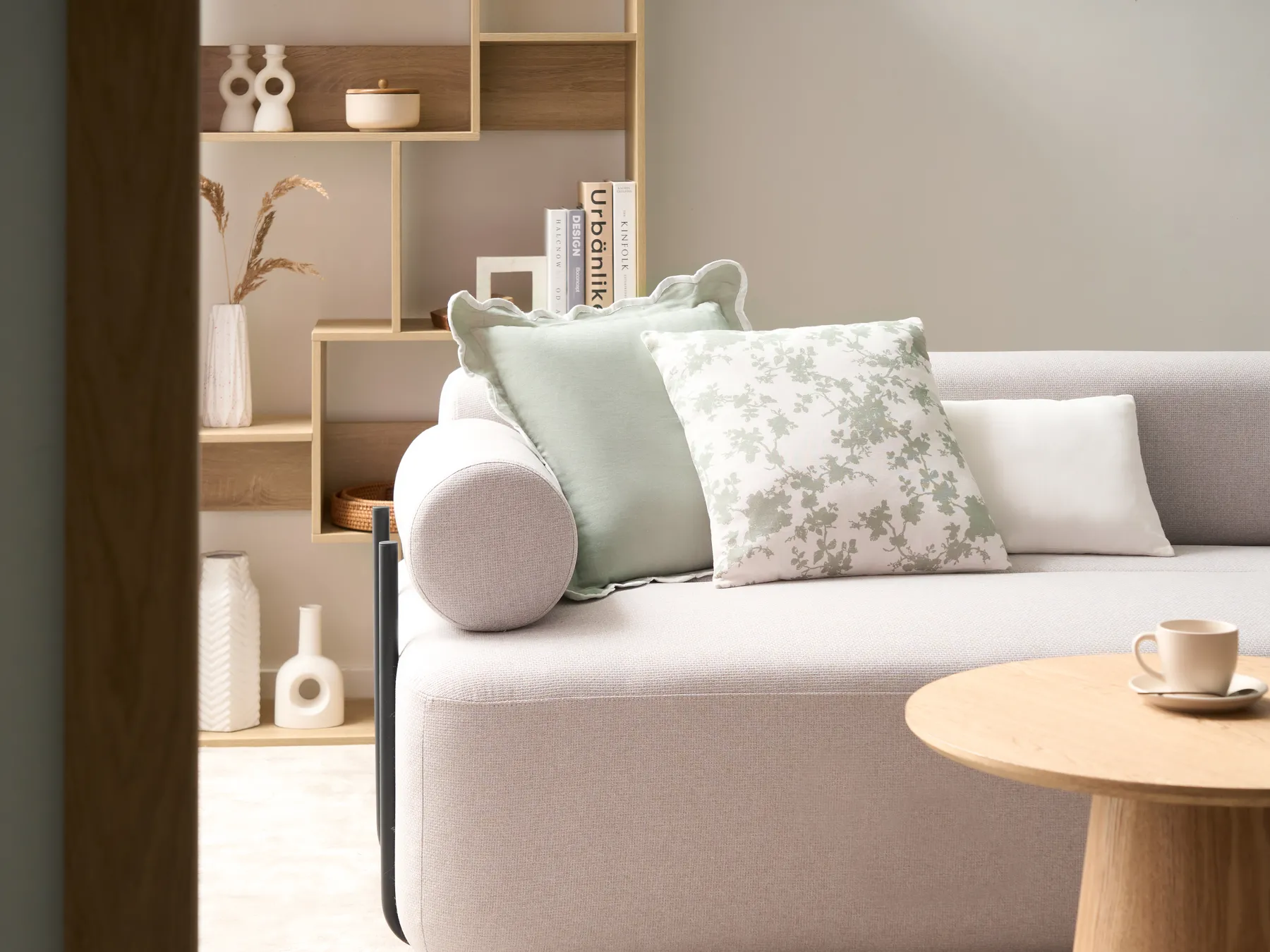 Set of 3 Decorative Cushions CANARIUM 30 x 50 cm 45 x 45 cm Cotton Green Solid_1041440