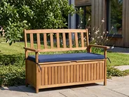 Gartenbank mit Auflage SOVANA 120 cm mit Stauraum Akazienholz Blau_1109995