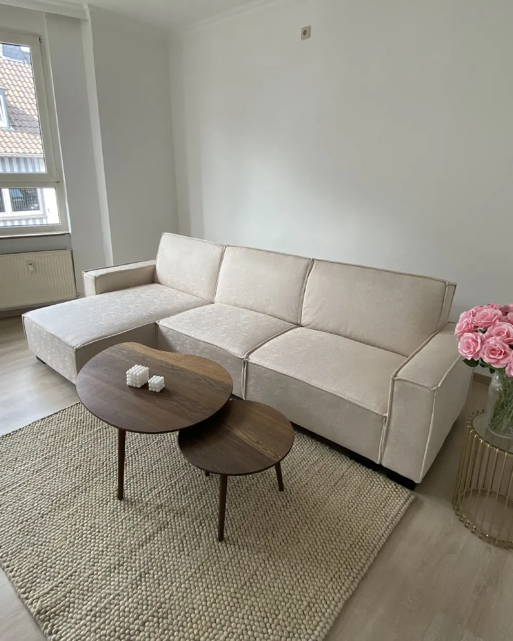 Corner Sofa Bed 3 Seater ROMEDAL Fabric Beige Left Hand_900980
