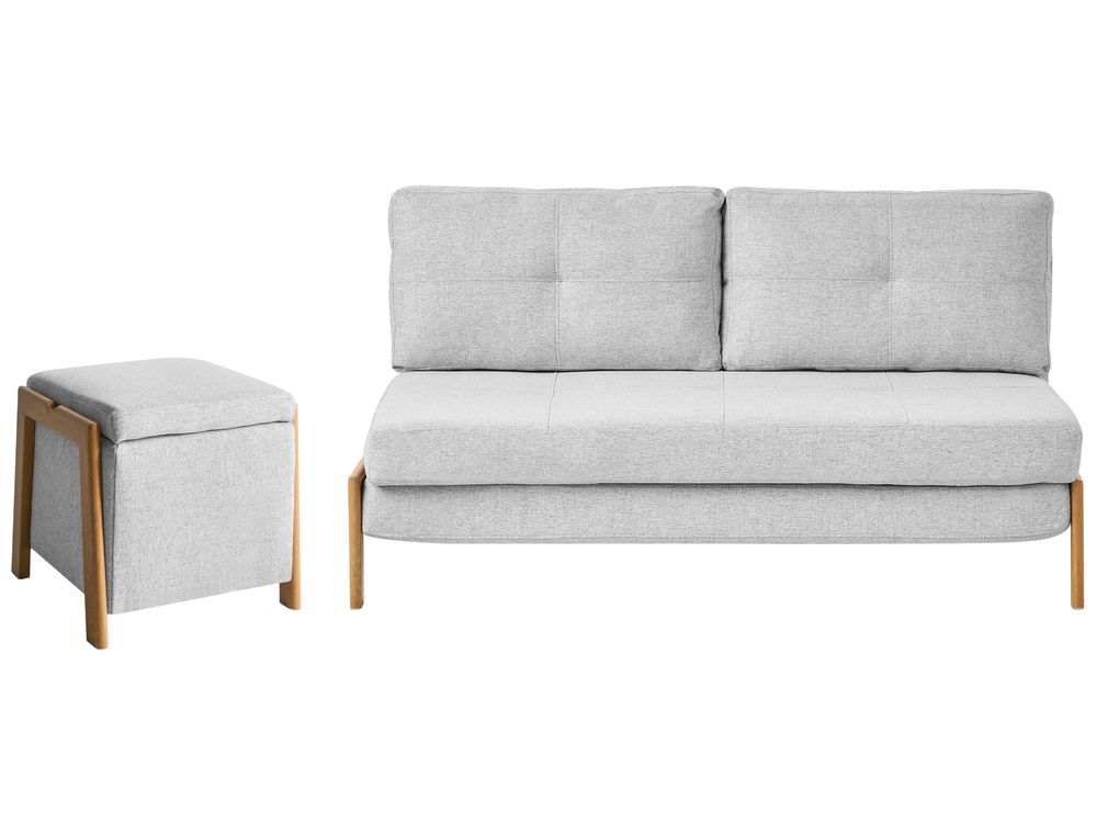 Living Room Set 3 Seater EDLAND with Pouffe Fabric Light Grey