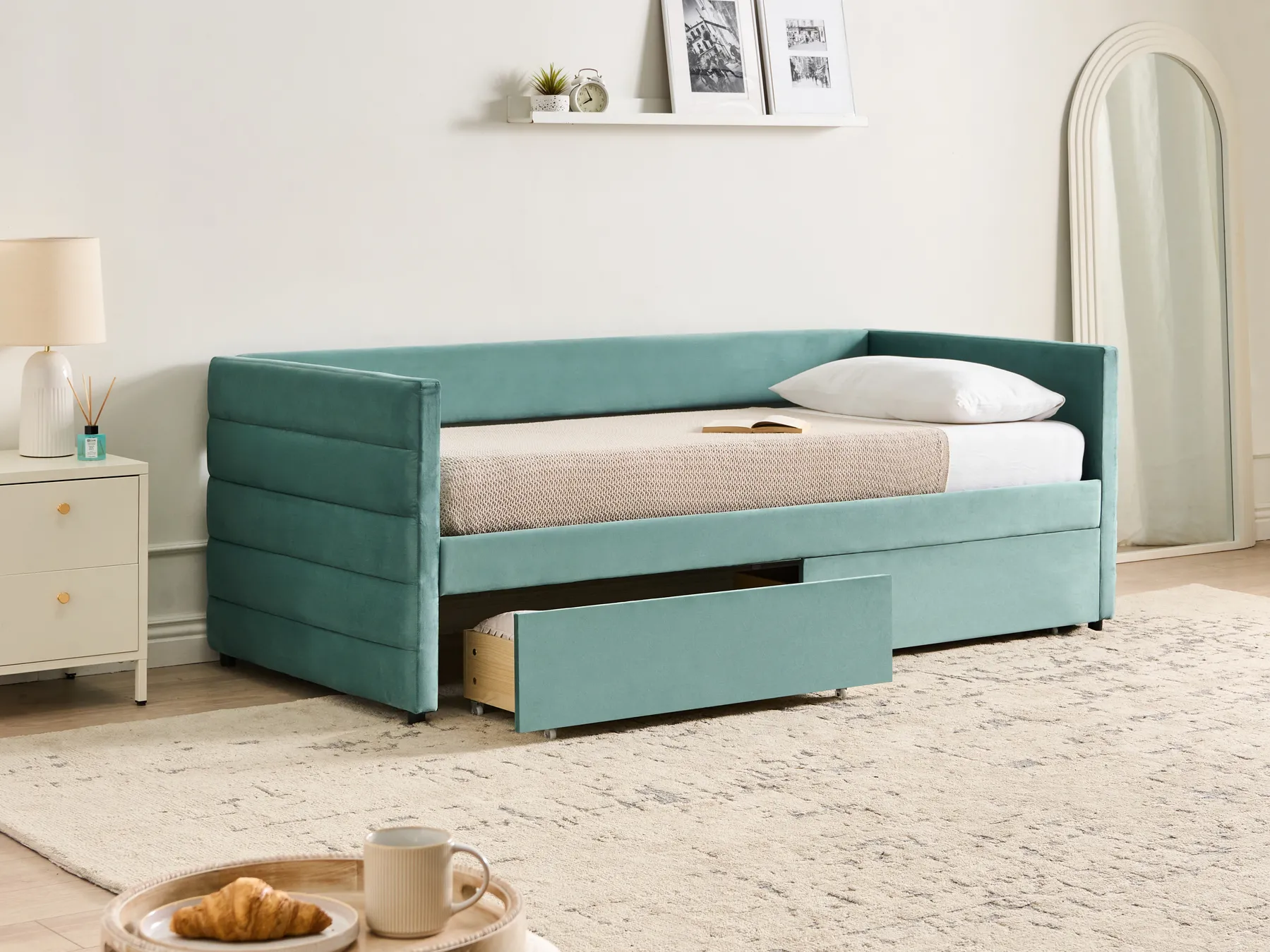 Tagesbett mit Stauraum MARRAY Samtstoff Mintgrün 90 x 200 cm_1021787