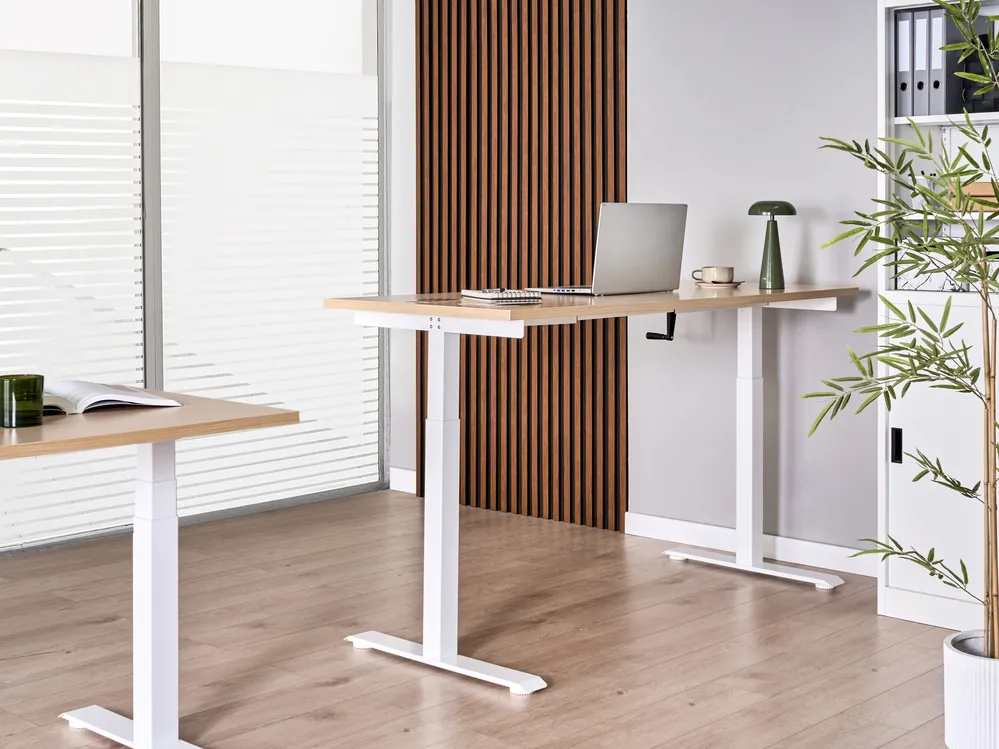Manual Adjustable Standing Desk DESTINES 160 cm 72 cm Light Brown/ White_1000518