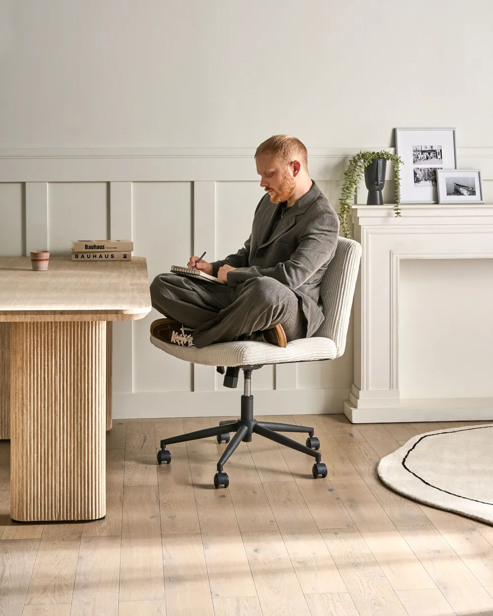 Desk Chair GEDDES Corduroy White_1011339