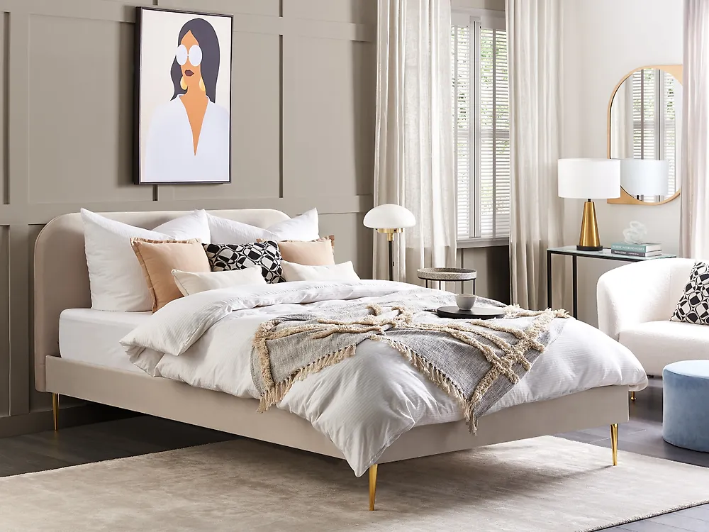 Bett mit Lattenrost Samtstoff FLAYAT 180 x 200 cm Hellbeige_1172001