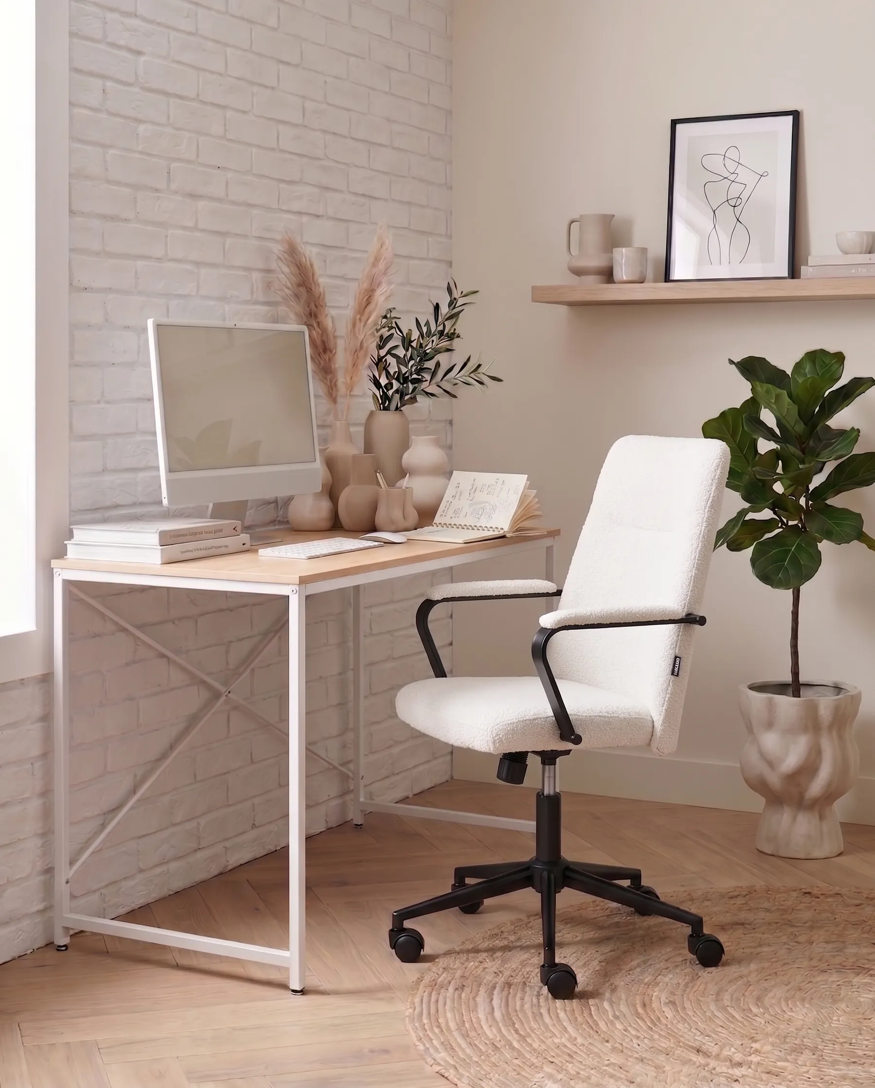 Office Chair CAROGA Boucle White_1059323
