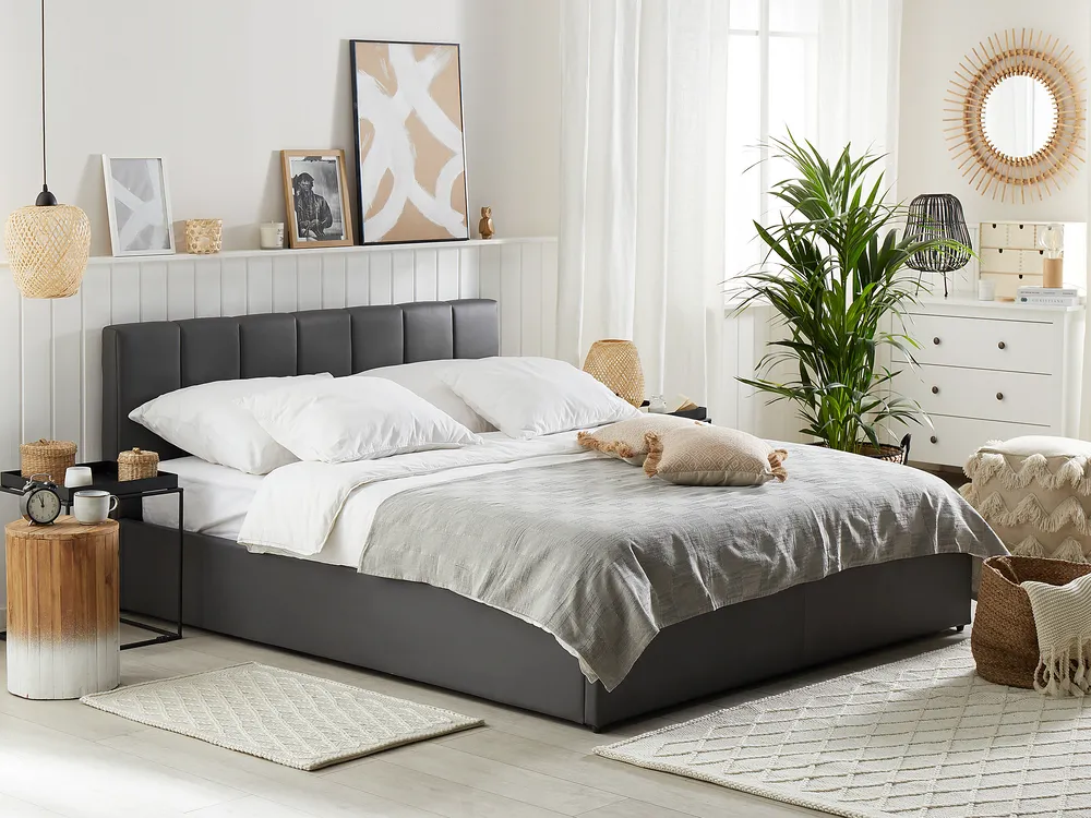 Bett mit Stauraum DREUX Kunstleder Dunkelgrau 140 x 200 cm