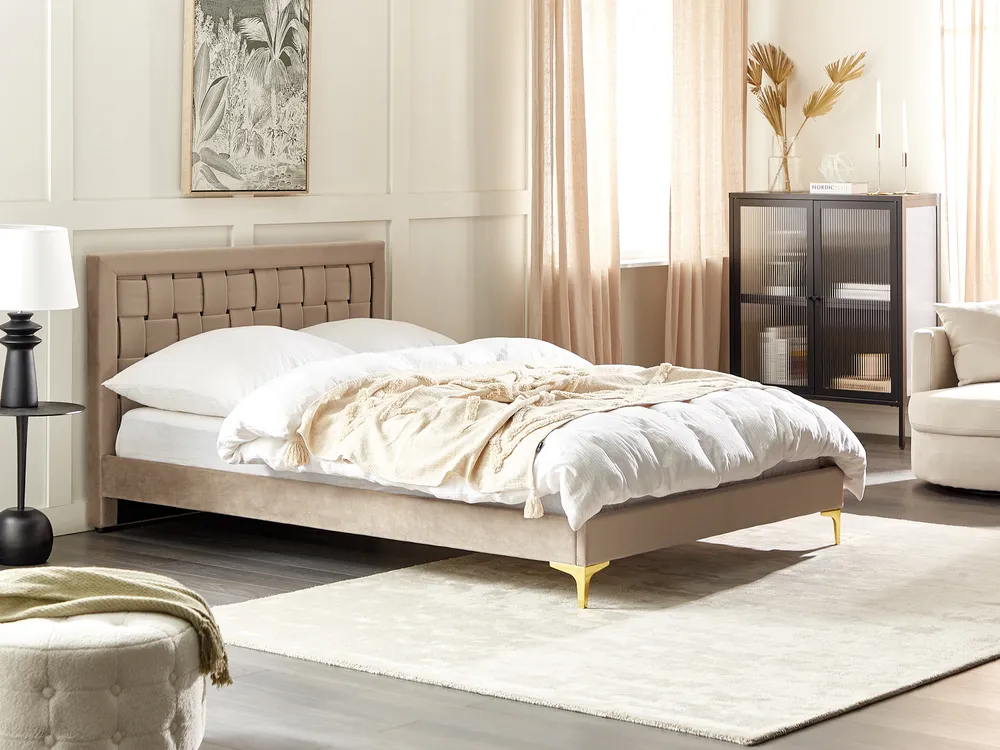 Bed Velvet LIMOUX 140 x 200 cm (EU Double) Taupe
