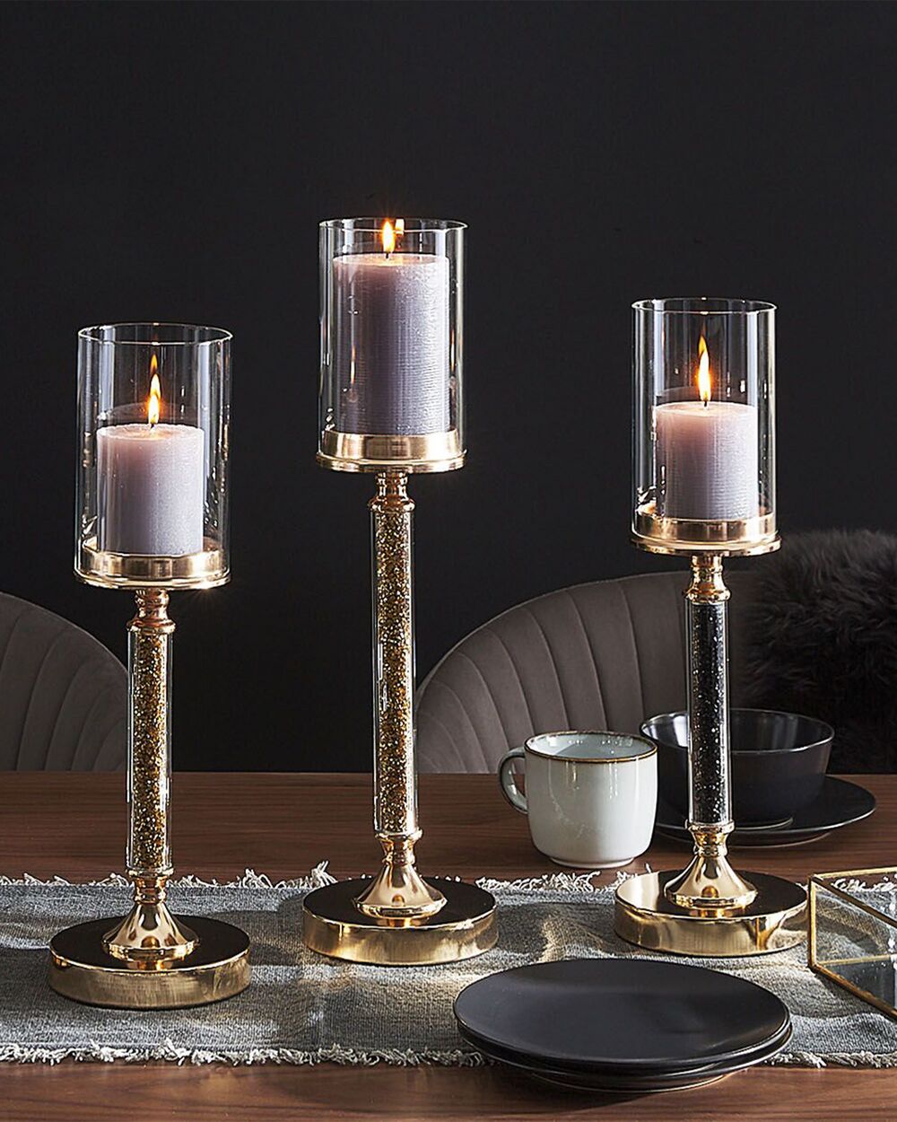 Candle Holder ABBEVILLE 41 cm Glass Black