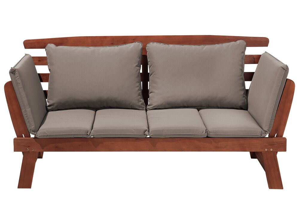 Garden Bench with Cushion PORTICI 210 cm Eucalyptus Wood Dark Brown/ Taupe
