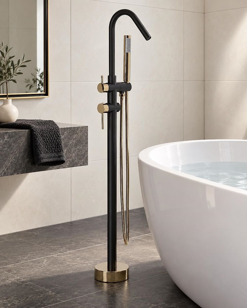 Freestanding Bathtub Faucet VICTORIA Black/ Gold