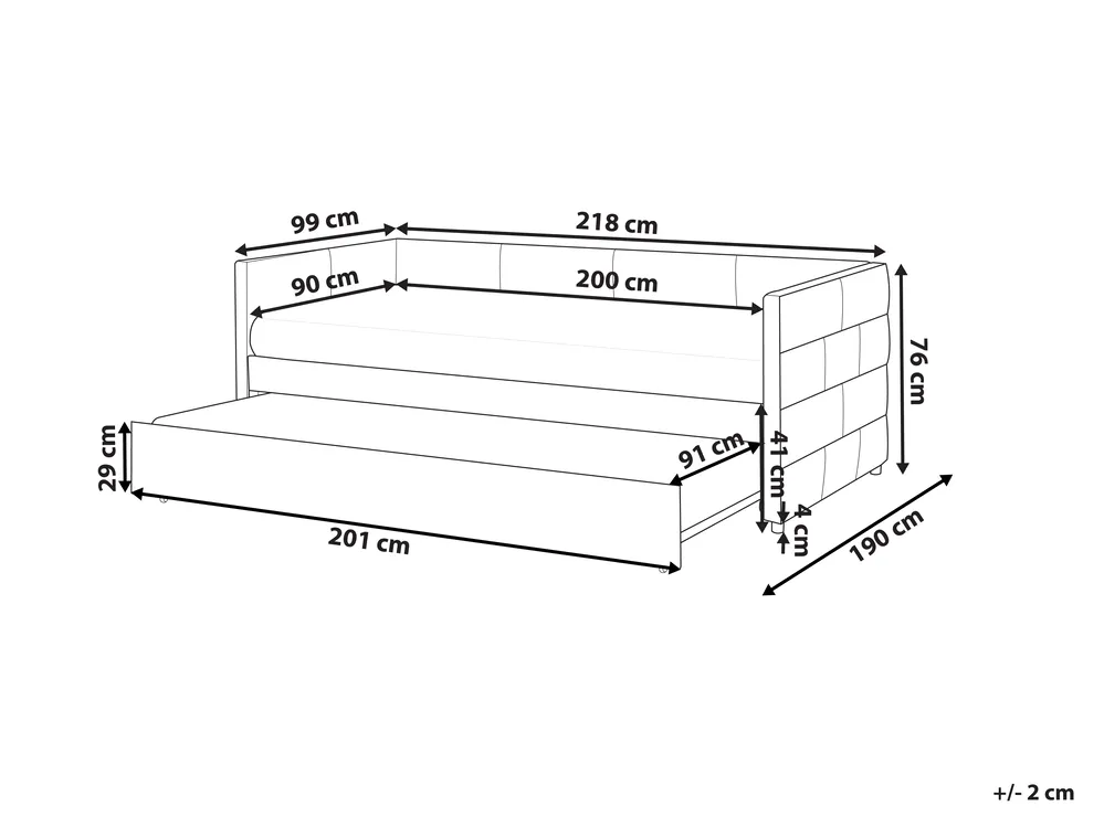 Ausziehbett Samtstoff CHAVONNE 90 x 200 cm Cremeweiß_1069387