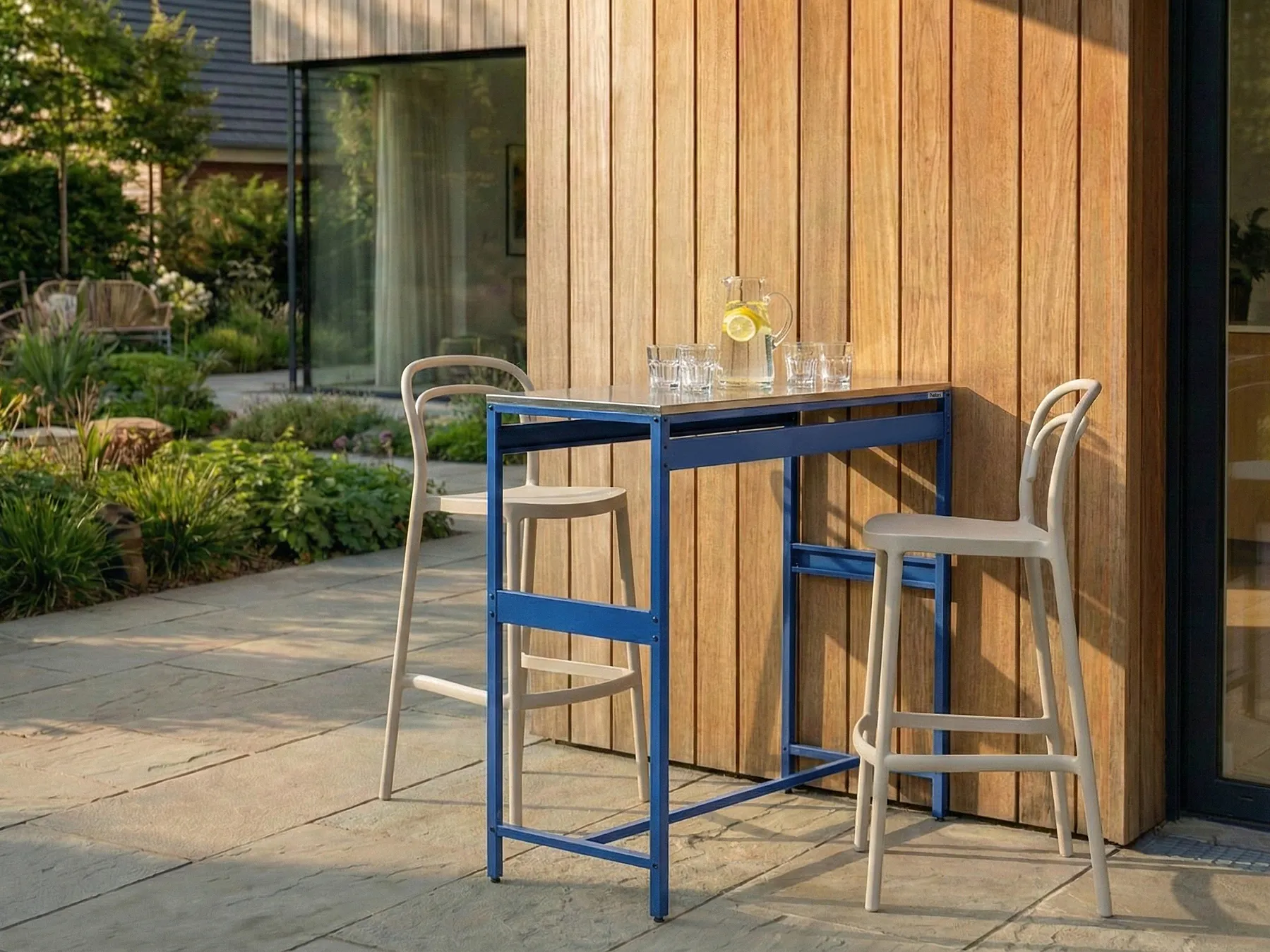 Outdoor-Bartisch MAENZA 120 cm 40 cm Metall Blau_1044857