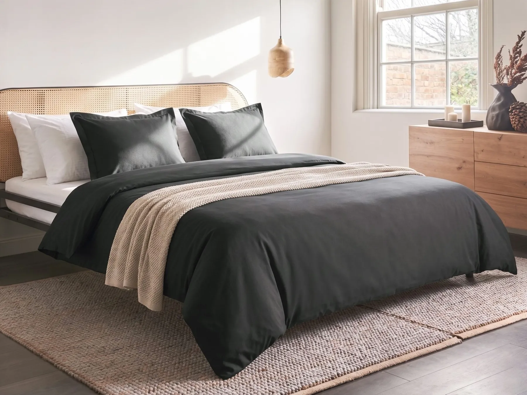 Bettwäsche-Set PARKROSE 220 x 240 cm Baumwollsatin Schwarz_1071698