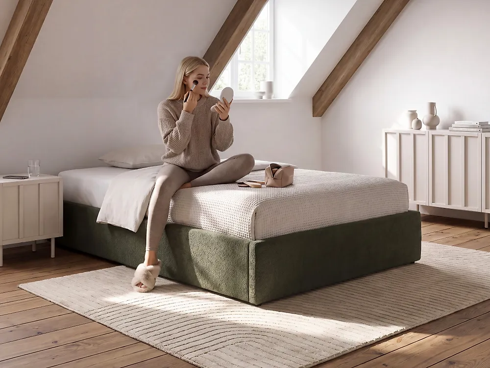 Ottoman Bed without Headboard DINAN Boucle Dark Green 120 x 200 cm (EU Small Double)_1188249