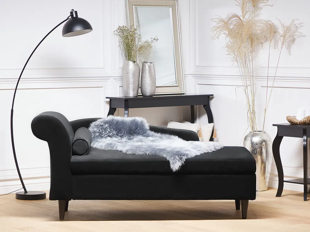 Linksseitige Chaiselongue LUIRO mit Stauraum Samtstoff Schwarz