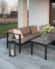 Garten Ecksofa mit Tisch 5-Sitzer MESSINA Metall Sandbeige linksseitig_994185