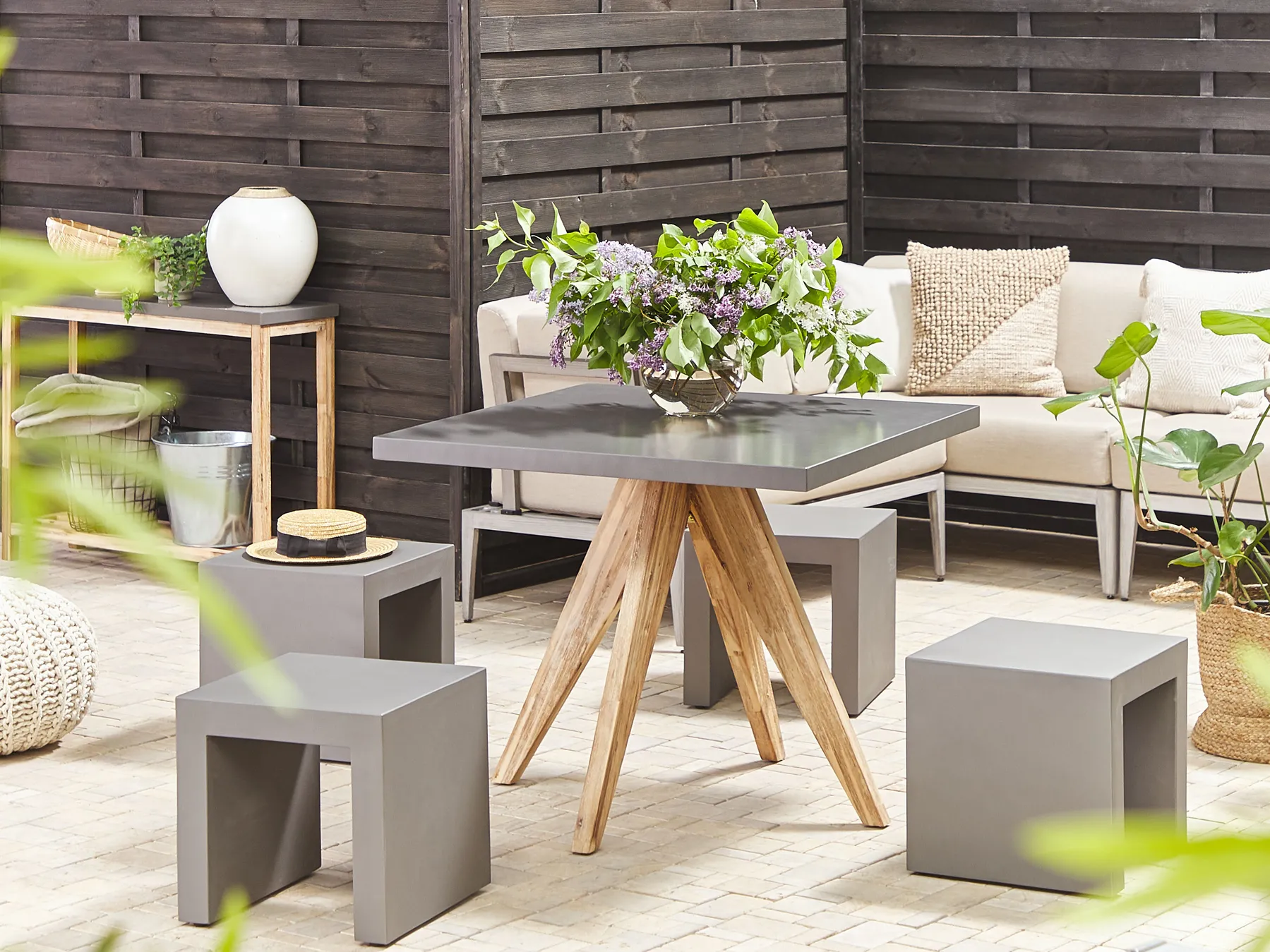Gartenmöbel Set mit Hockern 4-Sitzer OLBIA/TARANTO Beton Grau_806377
