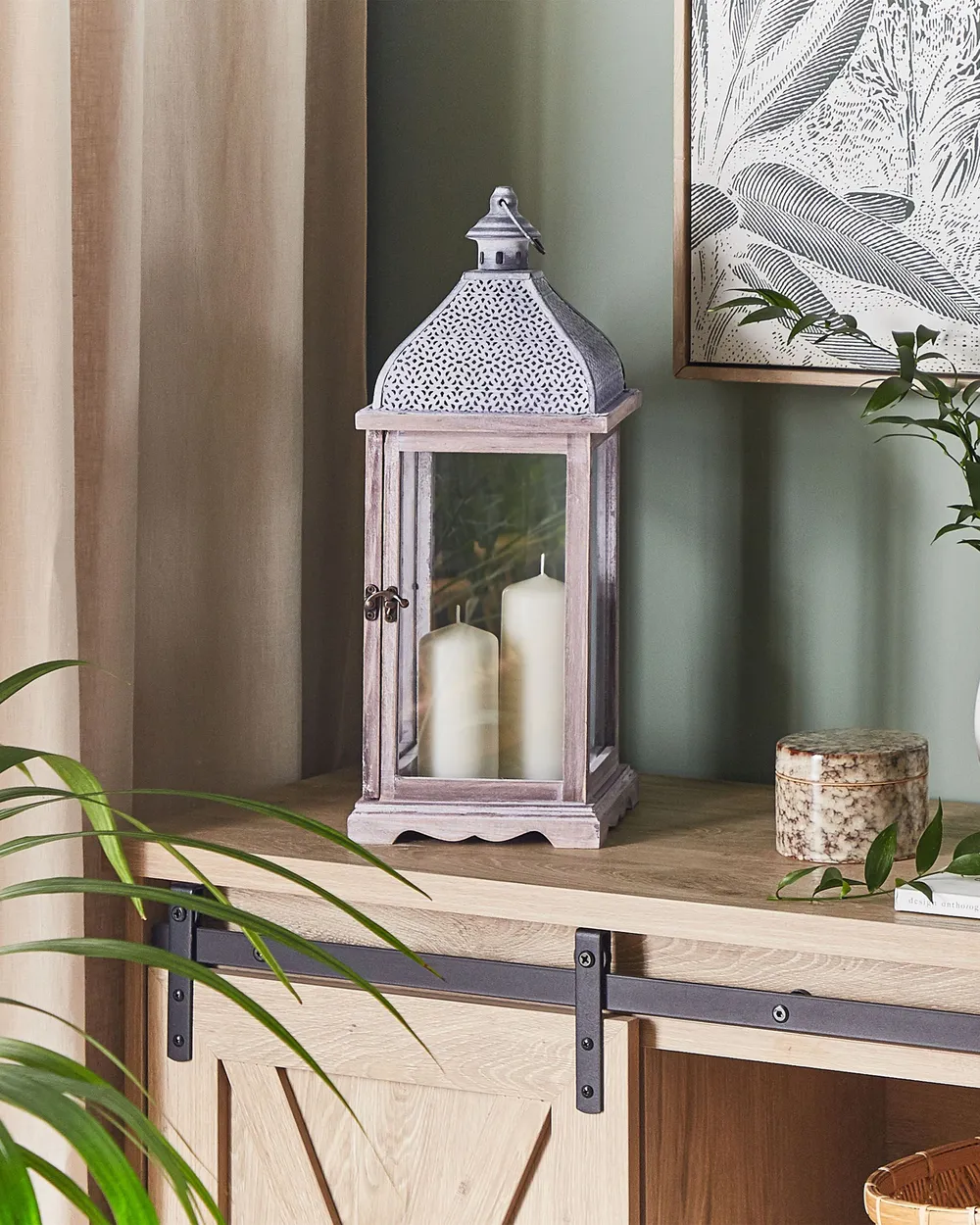 Lantern SAMAR 47 cm Pine Wood White_821209