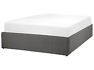 Ottoman Bed without Headboard DINAN Fabric Dark Grey 120 x 200 cm (EU Small Double)_1187446