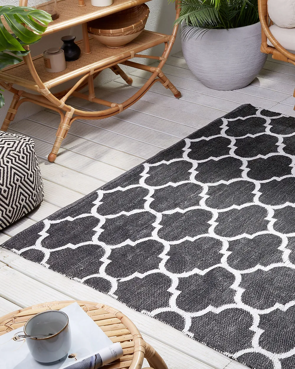 Outdoorteppich ALADANA Schwarz / Weiß 140 x 200 cm Zweiseitig_1177910