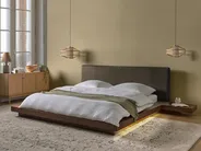 Bett mit LED Bouclé ZEN 180 x 200 cm Braune Esche_1079916
