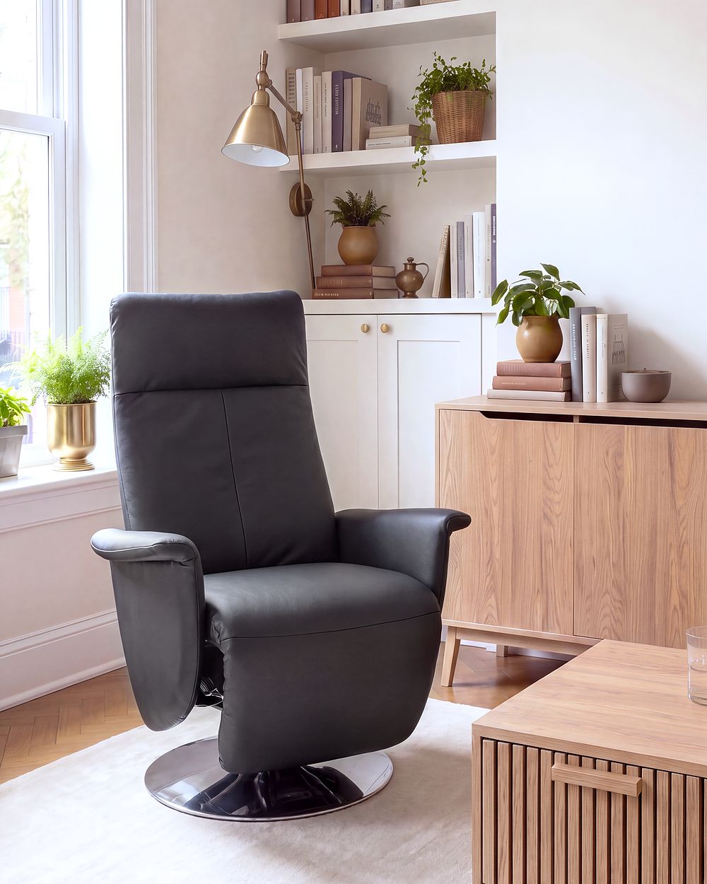 Fauteuil inclinable PRIME Repose-pieds inclus Cuir PU Noir