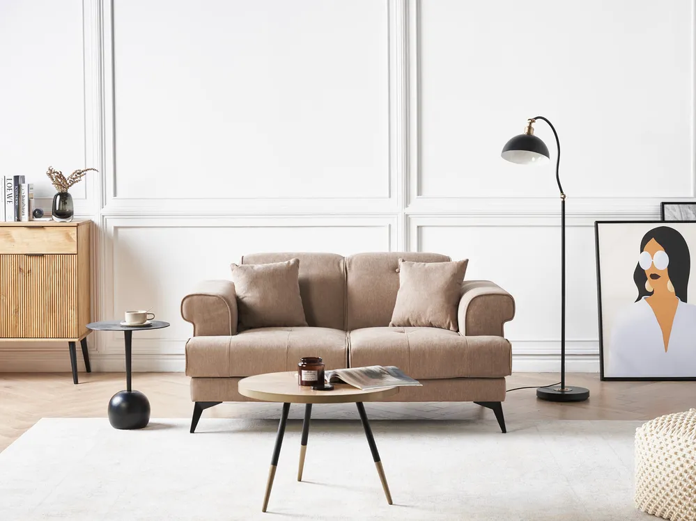 Sofa 2-Sitzer SKIVE Stoff Hellbraun