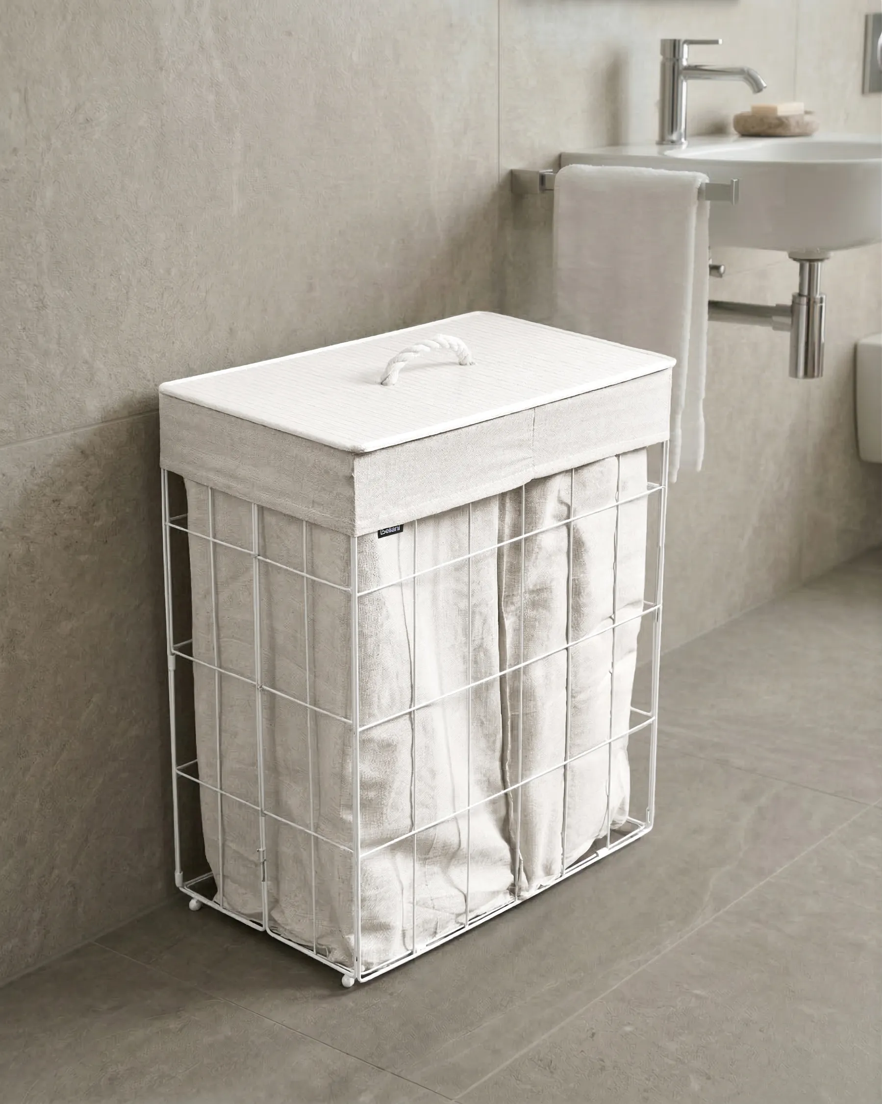 Laundry Basket with Lid APOTERI Metal White 100 L_1063725