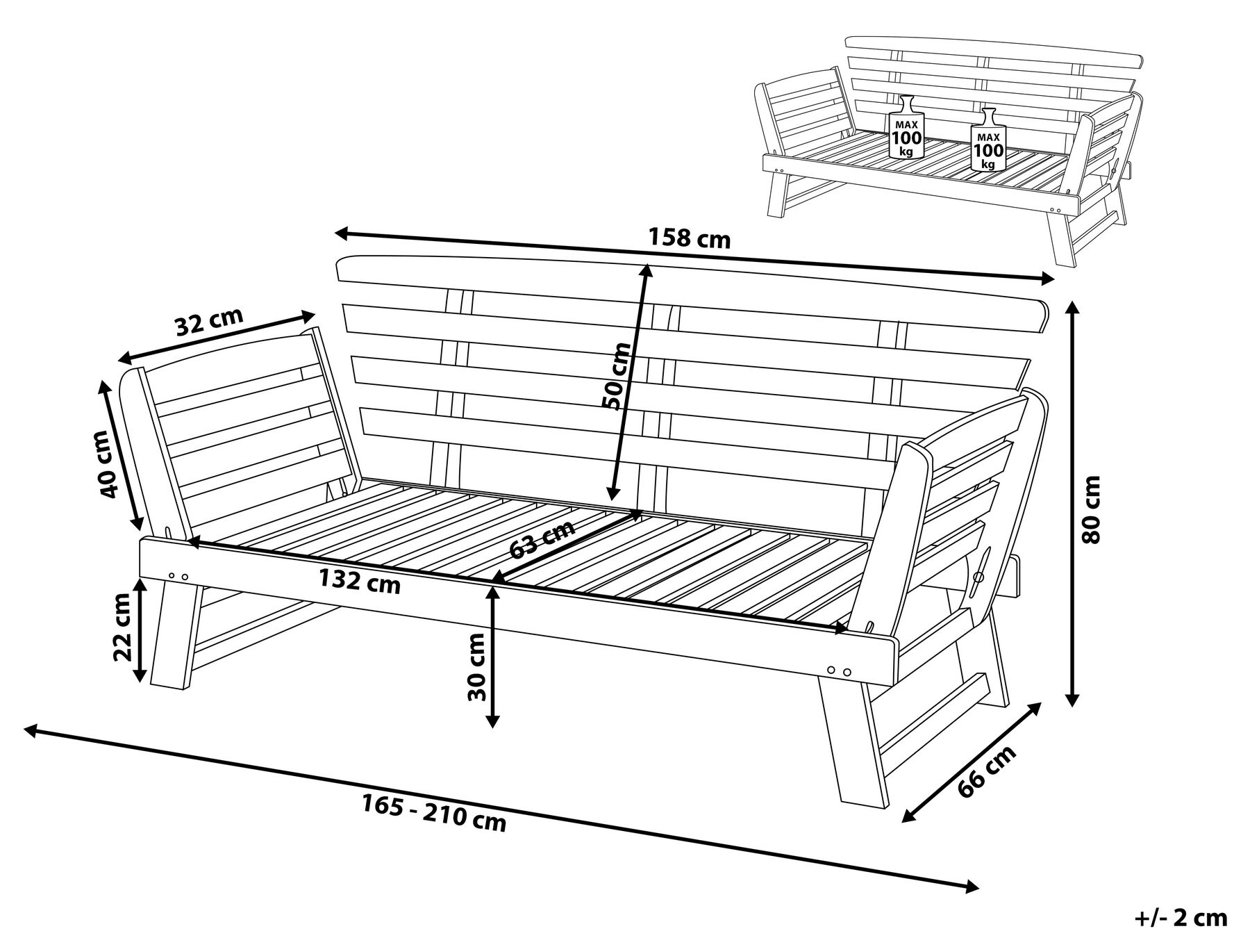 Garden Bench with Cushion PORTICI 210 cm Eucalyptus Wood Dark Brown/ Taupe_691799