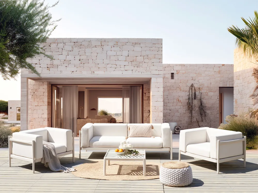 Lounge Set mit Tisch 4-Sitzer FERRETTI Hellbeige