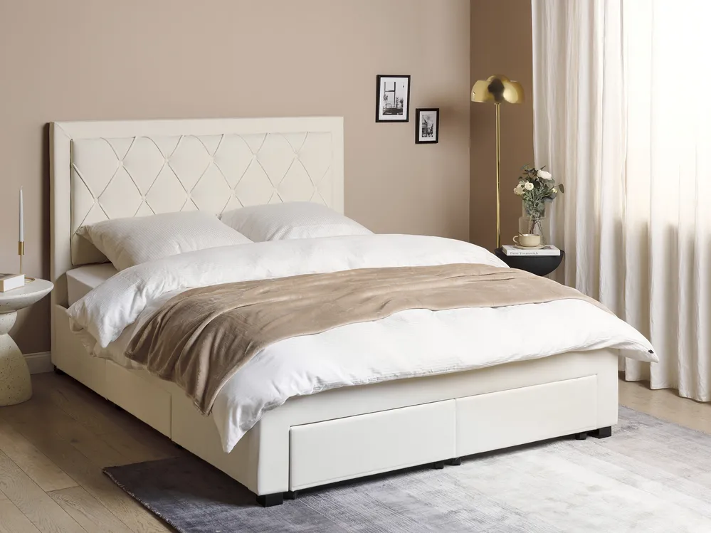 Bed with Storage Drawers LIEVIN Velvet Light Beige 160 x 200 cm (EU King Size)_902423