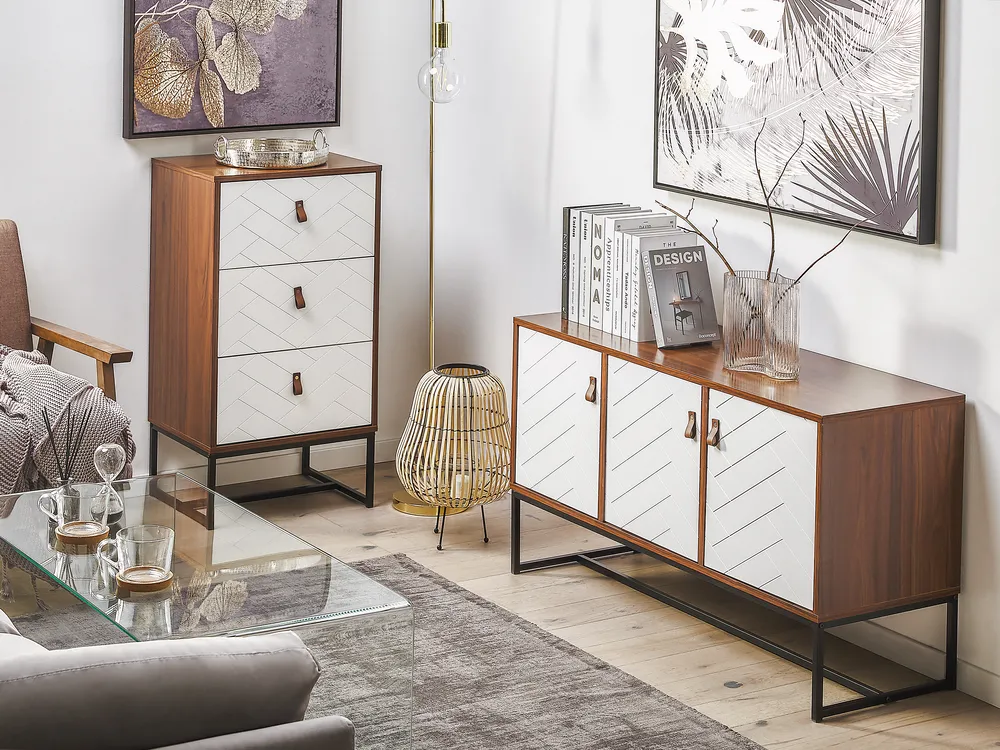 Kommode mit 3 Schubladen NUEVA Dunkelbraun / Weiß_790182
