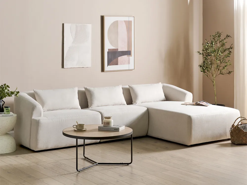 Ecksofa 3-Sitzer SVANSELE Stoff Hellbeige linksseitig
