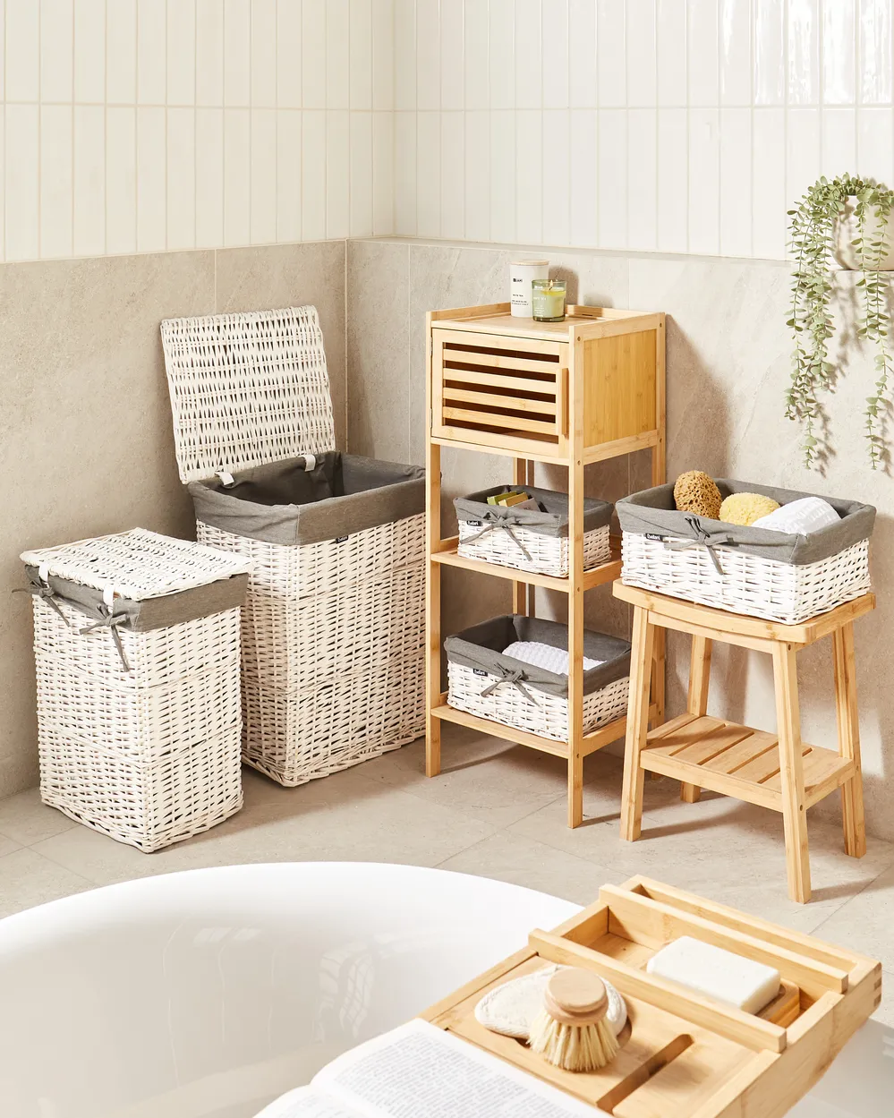 Set of 5 Baskets ELLA Willow Wood White 50/86 L