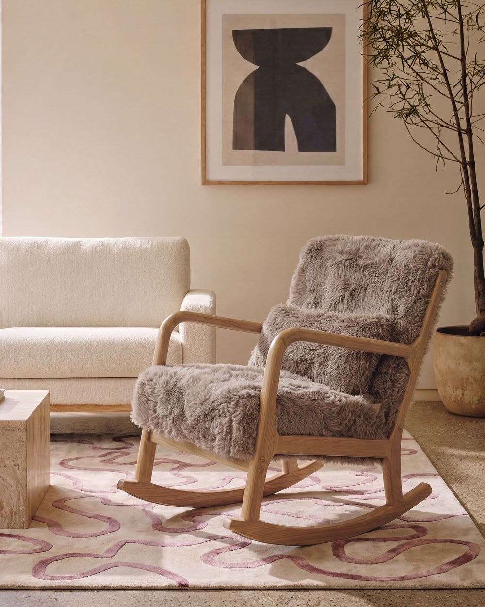 Schaukelsessel SKOVDE Webpelz Taupe