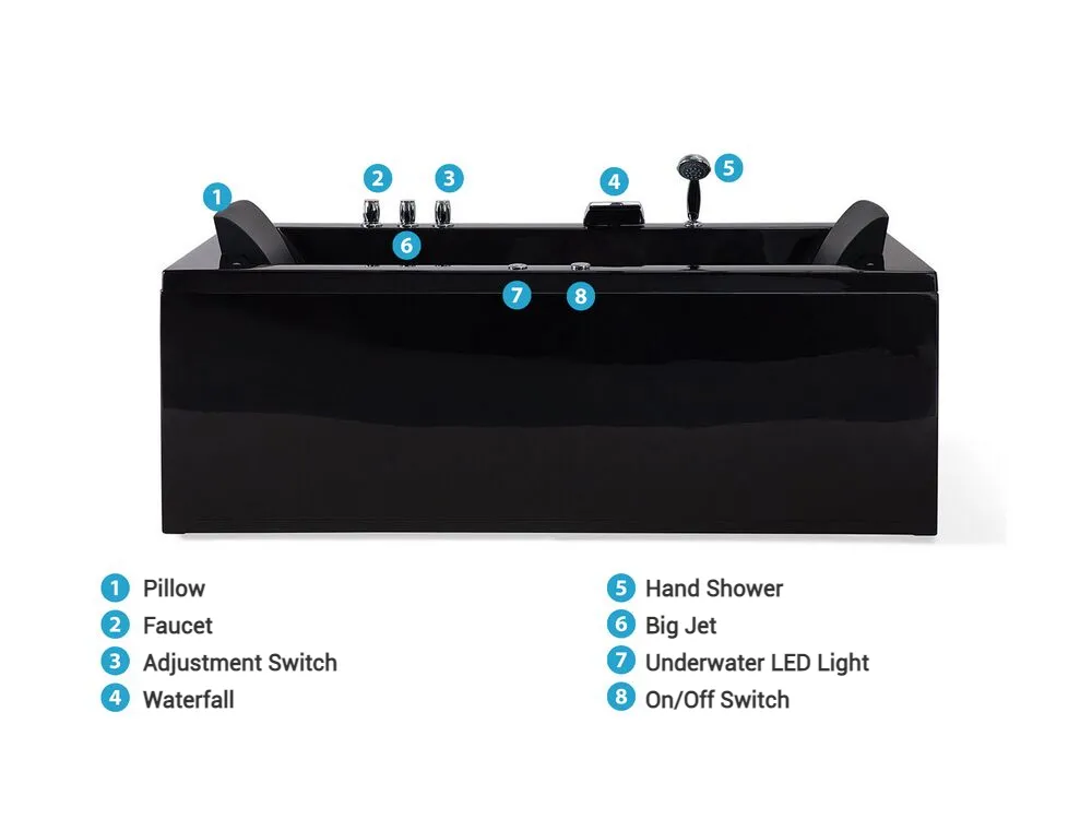 Corner Hot Tub with LED VARADERO 1830 x 900 mm Black Left Hand_787095